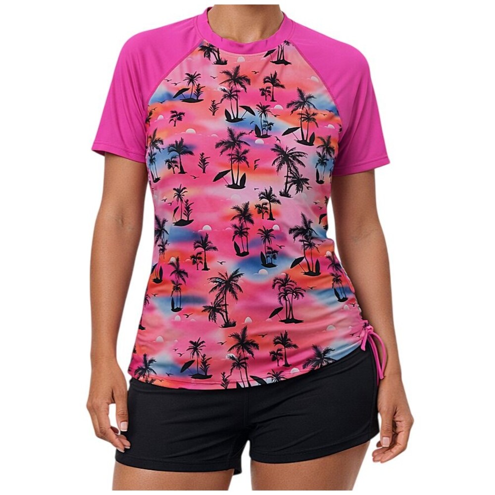 Tournesol Rash Guard Womens XL Built-In Bra UPF 50+ Short Sleeve Water Shirt